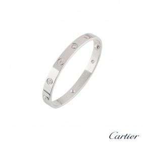 Cartier White Gold Half Diamond Love Bracelet Size 18 B6014018